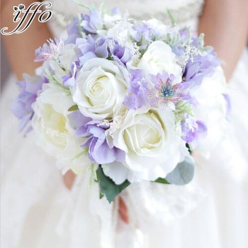 Silk Lace pearls Bride Bouquet Peonies Roses Rustic Chic Wedding brooch bouquet white Purple fog Bridal bouquet Artificial
