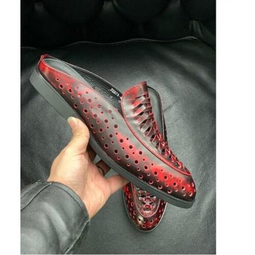 New summer men slippers fashion black slipper shoes for men flip-flops genuine leather mules Slippers