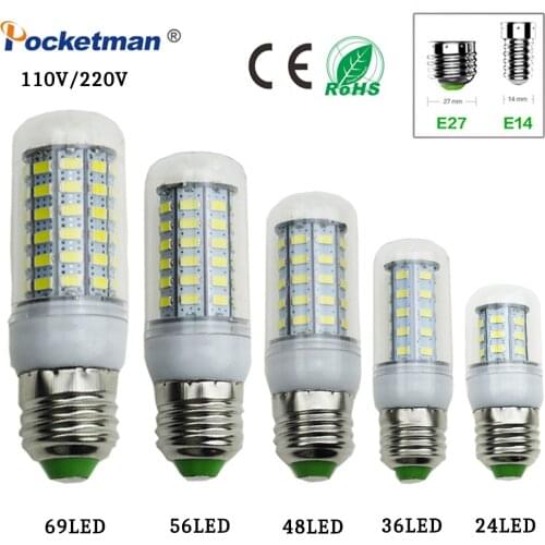 E27 E14 LED Corn Light lamp AC 220 V SMD 5730 Led corn bulb lighting projector lamp 69/48/36/24Led E27 Led Bulbs