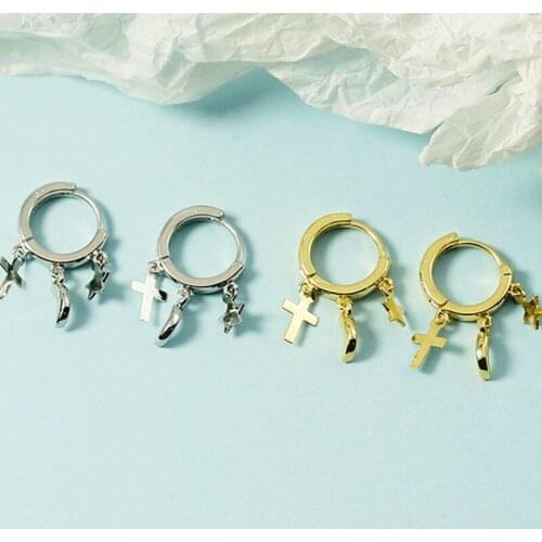 925 Sterling Silver Geometric Pendant Hoop Earrings for Women Personality French Earrings Accessories