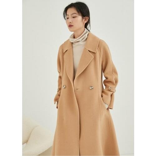 2021 new double-sided tweed coat womens medium and long suit collar Hepburn two button A-shaped coat