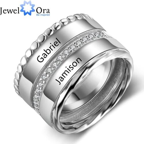 Personalized Name Ring with Cubic Zirconia Wedding Band Rings for Women Accessories Gift for Couples Lovers (JewelOra RI103817)