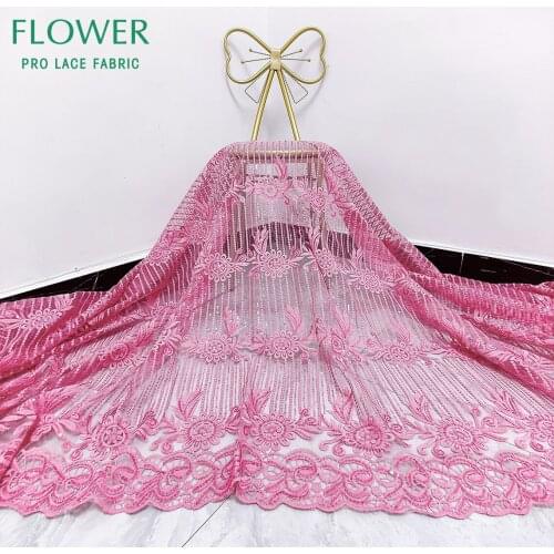 Pink 100% Cotton Embroidered Net Lace Material 2021 Top Quality Women Sewing Dresses Guipure Net Tulle Lace Fabric For Wedding