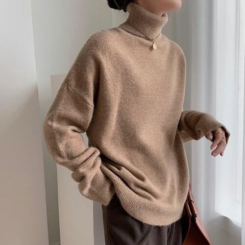 Winter Clothes For Women 2021 Korean Turtleneck Casual Pullovers Solid Thick Black Long Sleeve Top Oversized Sweater Warm 0831