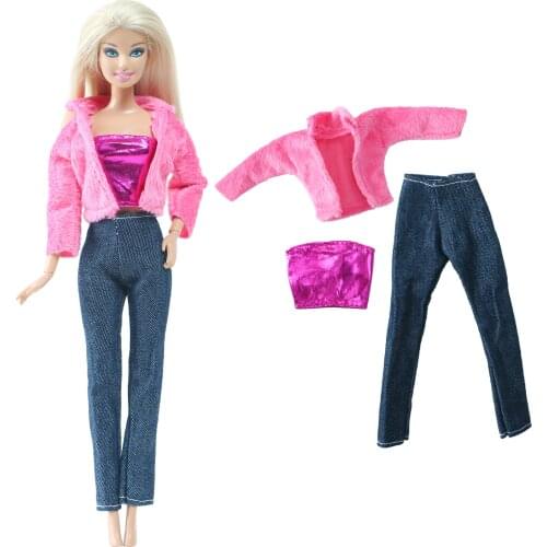 BJDBUS 1 Set Doll Outfit Party Fashion Clothes Red Coat Top Trousers Jeans Daily Casual Wear Clothes for Barbie Doll Girls Toys