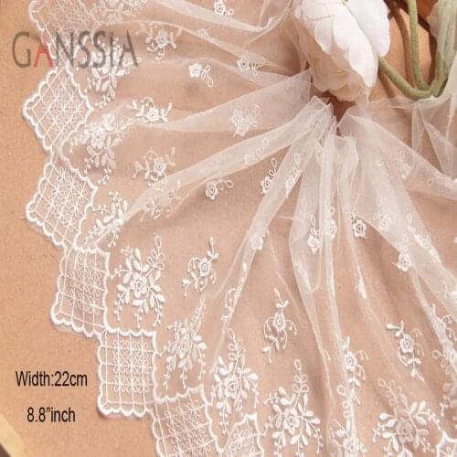 1 Yard Width:22cm Square Grid Dress Hem Laces Elegant Rose Embroidered Trimming Lace for Garment/Curtain Decoration(SS-2486)