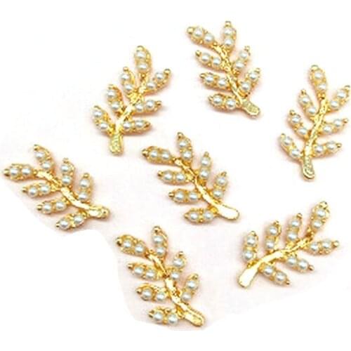 10 Pcs/Lot New Pearl Branches Metal Buttons And Leaves Alloy Decorative DIY Antique For Hair Bag Earrings Jewelry Accessories