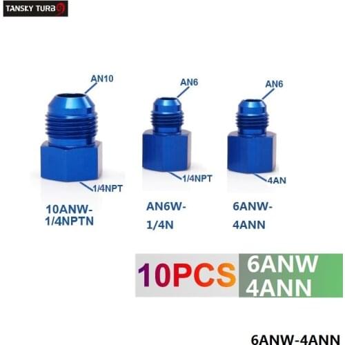 10PCS/LOT Fitting Flare Reducer Female 4AN to Male -6AN Blue Aluminum Nickel Plated 6ANW-4ANN