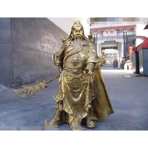 19"Chinese Pure brass Bronze Dragon Guan Gong warrior