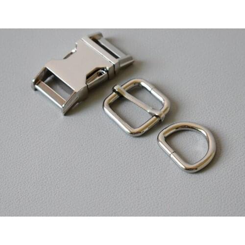 20 Sets （Metal Buckle+Adjust Buckle+D Ring Set) 20mm Retailing Plated Metal Diy Pet Collar Leash Set Parts Accessories-Silve