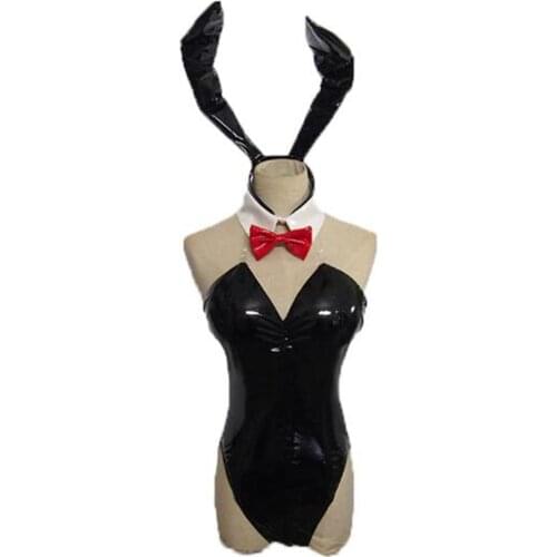 2020 Anime Sexy Bunny Girl Cosplay Costume Jumpsuit one-pieces Bulma Black PU Suit Leotard Halloween Carniva Party S