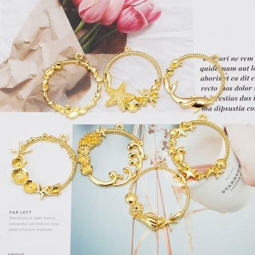 652B 7Pcs Seashell Round Blank Pendant Resin Frame Open Bezels Setting Jewelry Making