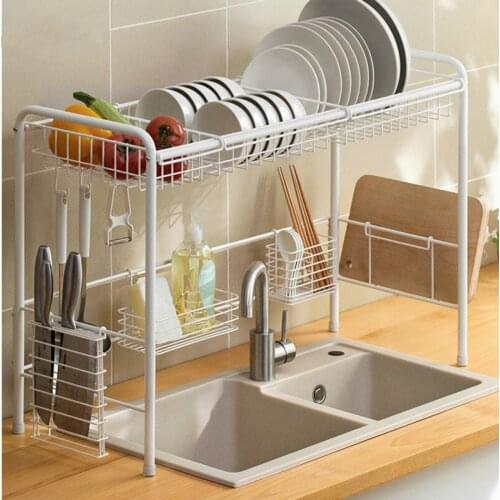 Household kitchen storage rack multi layers utensil drain etagere anti-rust organizer on ground white container