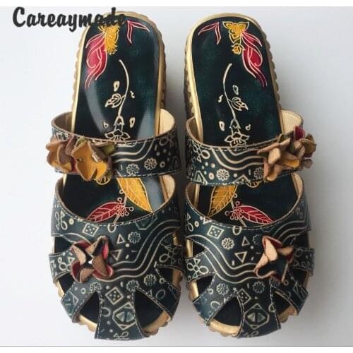 Careaymade-Folk style Head layer cowhide pure handmade Carved shoes, the retro art mori girl shoes,Womens casual Sandals958-1