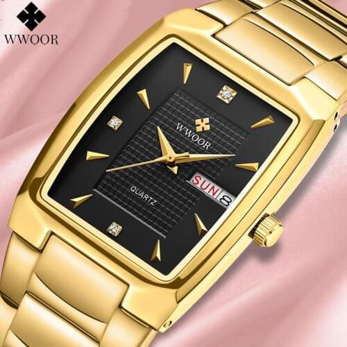 Japan Movement WWOOR Top Brand Luxury Womens Wristwatch Fashion Steel Gold Quartz Casual Ladies Square Watches Relogio Feminino
