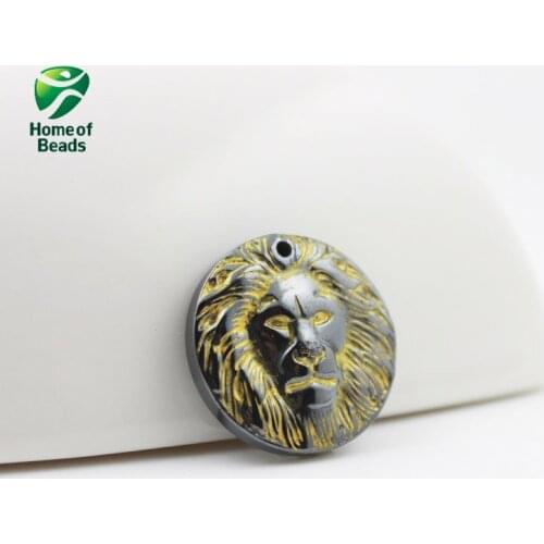 Hot sale fashion hematite Golden Lion pendant accessories diy accessories (50 pieces/lot) HP1102
