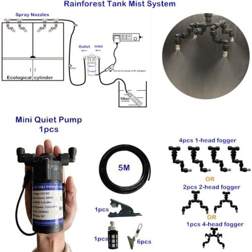H192 Super Quiet Water Pump Multi-head 360 Degree Sprinkler Reptiles Fogger Rainforest Tank Mist Cooling System Reptile Supplies