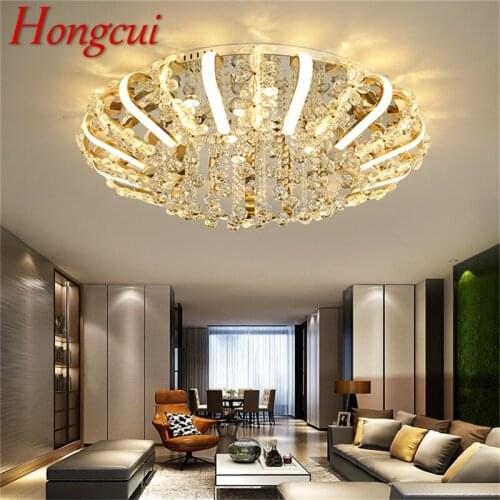 Hongcui Creative Lights Ceiling Contemporary Gold Crystal Lamp Fixtures LED for Home Living Bed Room