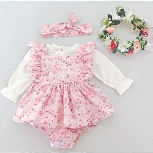 Flofallzique 2021 New Floral Romper And Solid Color Long Sleeve Top Newborn Spring Autumn Girl Suit For Easter Christmas Party