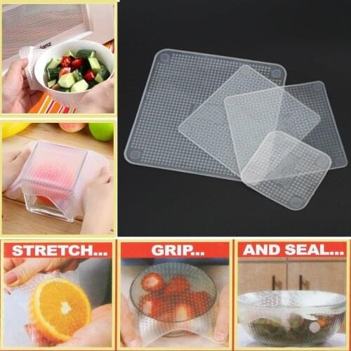 4Pcs/lot Reusable Silicone Wrap Seal Food Fresh Keeping Wrap Lid Cover Stretch Vacuum Food Wrap Kitchen Tools