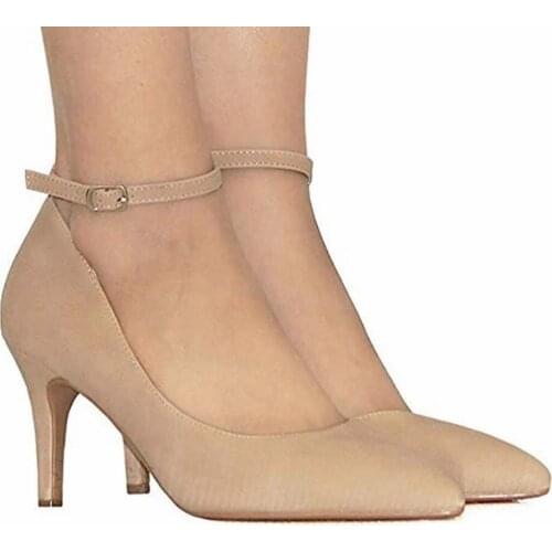 LOSLANDIFEN Womens Pumps Velvet Ankle Strap High Heels Pointed Toes Thin Heel Party Wedding Dress Shoes Plus Size 952-18VE