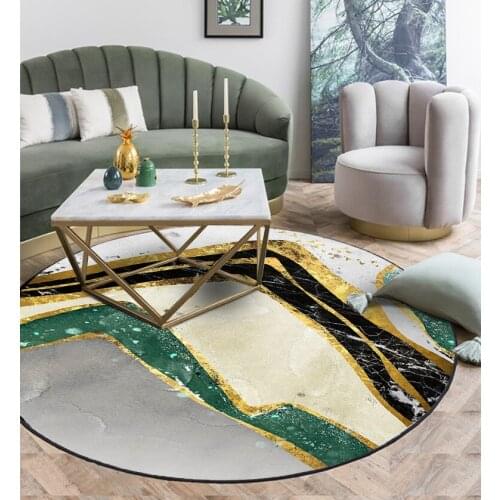 Fashionable Modern Abstract Green Landscape Ink Gold Line Wild Goose Round Living Room Bedroom Mat CarpetCustom Size
