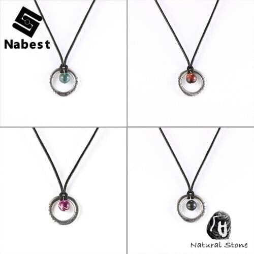 Men Women Natural Stone Beads Circle Love Charm Necklace Tiger Eye Crystal Adjustabal Waxed Rope Neck Chain Couples Jewelry Gift