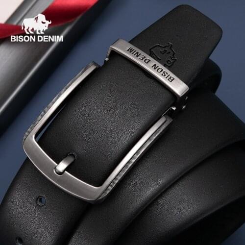BISON DENIM Men Belt Genuine Leather Luxury Designer Belt Cowskin Fashion Vintage Pin Buckle For Men N71625