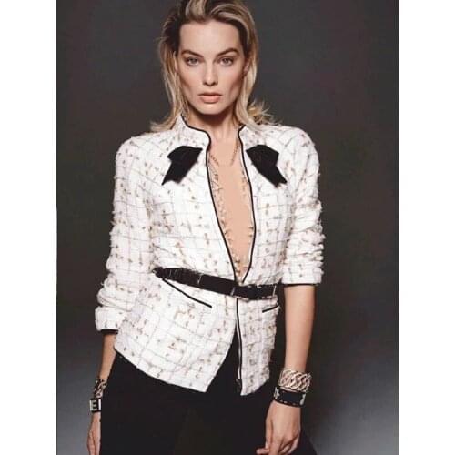 Elegance Metallic Applique Checker Bowknot Tweed Zip-Up Jacket Natural Beige Jacquard Tassel Embellished Tailored Formal Coat