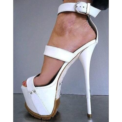 Drop Shipping 2017 New Hot Summer White Black Orange Patent Leather Buckles Open Toe 16 cm Heel Thin Heels Sandals Big Size 43