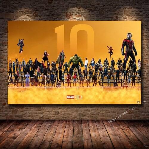 Marvel 10th Anniversary Superhero Collection HD Print Poster Canvas Painting Living Room Bedroom Decoration Painting