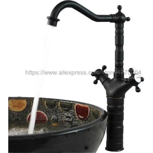 Basin Faucets Oil Rubbed Bronze Double Cross Handle Bathroom Sink Faucet Swivel Spout Bathbasin Vanity Mixer Taps Nsf093