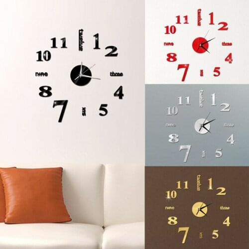 Modern DIY Analog 3D Number Mirror Wall Sticker Art Clock Living Room Decor 3D Mirror Surface Large Number Clock Wall Stickers