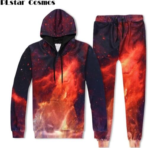 PLstar Cosmos flame Space Galaxy 3D Hoodies 2018 New Casual Streetwear Hat Sweatshirt Men Women Hoodie Sweatshirt+pants Set