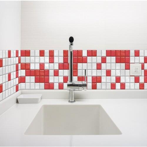 Foreign trade Amazon new self-adhesive mosaic waterproof oil-proof wall floor red and white mark decorative wall stickers manufa