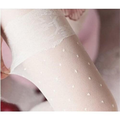 Japanese Kawaii Lolita Tights Girl Lace Pantyhose Dots Women Transparent Stockings White/Black B662