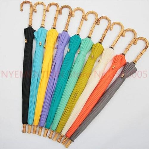 Candy Color Rainbow Umbrellas Rain Women Men Windproof 16K Steel Bamboo Handle Strong Long Umbrella 20pcs