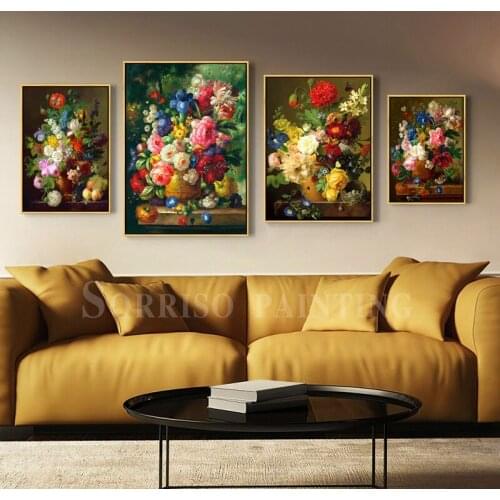 Europe Classical Retro Flowers Canvas Oil Painting Wall Art Posters Prints Hallway Pictures For Living Room Home Dining Decor