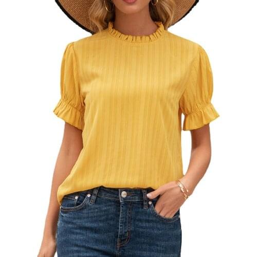 Womens Clothing 2021 Spring and Summer New Style Puff Sleeve Casual Round Neck Shirt Blouse