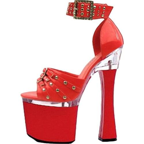 Women Sandals New arrived Thick High Heel Shoes Bottom Pumps Sandals With Rivets Buckle Party Wedding Dance Shoes