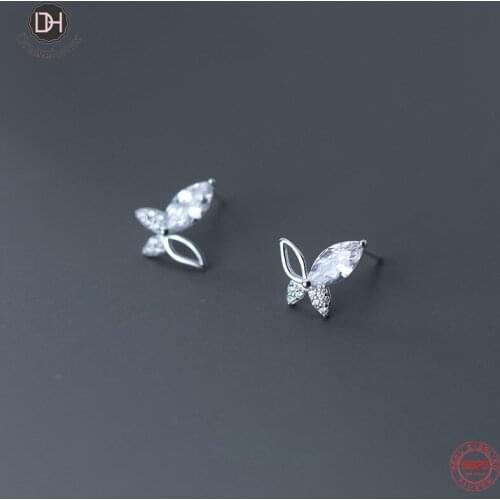 Dreamhonor Elegant Cubic Zircon Butterfly Wedding Stud Earrings Brincos For Women Girl 925 Sterling Silver Gifts