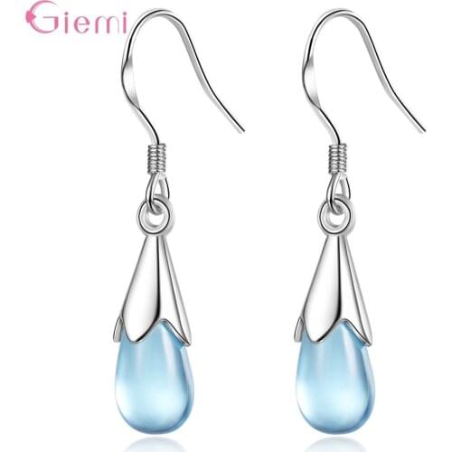Simple Fashion 925 Sterling Silver Blue Cubic Zircon Waterdrop Earrings For Women Girl Trendy Jewelry Gift Party