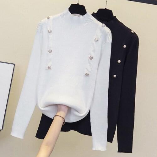 Autumn Winter Half turtleneck Pullover Sweater 2021 Womens White Outerwear Loose Chic Jumpers Korean Style Knitwear Outer Wear