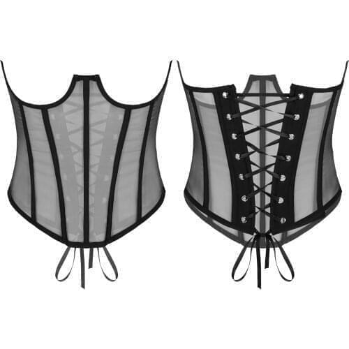 Women Sexy See-Through Corset Bustier Tops Lace-Up Corselet Lingerie Slim Fit Body Shaper Girdle Cincher Slimming Waist Belt