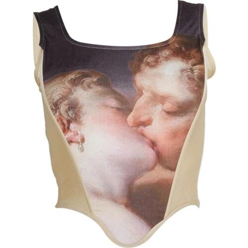 2021 Womens Sexy Crop Tank Top Trendy Print Sleeveless Scoop Neck Patchwork with Irregular Hem Camis Party Club Tops