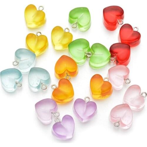 Julie Wang 10PCS Resin Small Transparent Heart Charms Random Color Pendants Bracelet Earrings Jewelry Making Accessory Decor