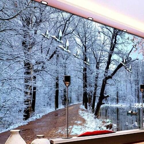 Winter Snow Murals Natural Tree Birch Photo Wallpapers for Living Room TV Backside Wallcovering Wall Papers Roll Home Wall Decor