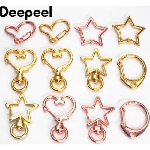 Deepeel10pcs Various Metal Keychain O D Ring Buckle Key Shackles Star Heart Shape DIY Bag Hardware Accessories Decoration BF020