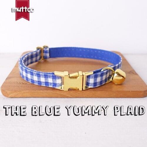 10pcs/lot MUTTCO retail with platinum high quality buckle collar for cat THE BLUE YUMMY PLAID design cat collar 2 sizes UCC046B