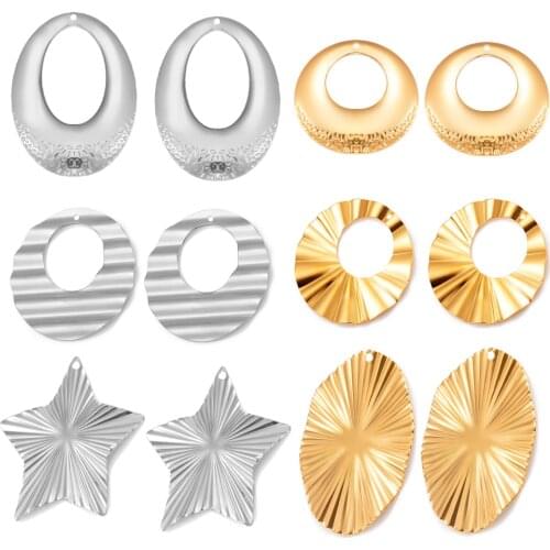 10PCS Stainless Steel Silver/Gold Tone Earring Findings Embossing Round Link Connectors DIY Dangle Ear Wire Components Earrings